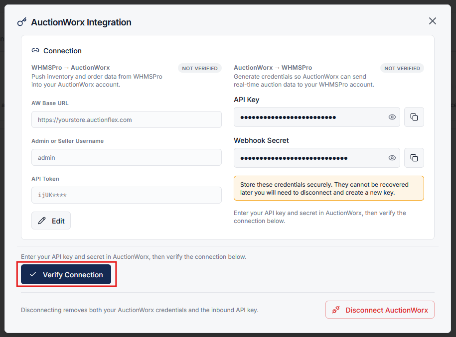 Verify Connection Button in WHMSPro