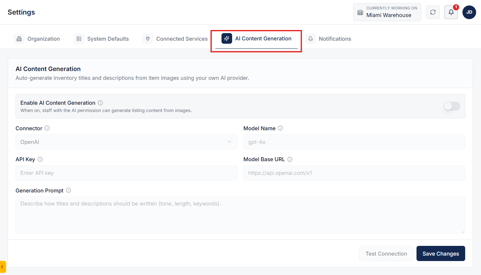 AI Content Generation Settings