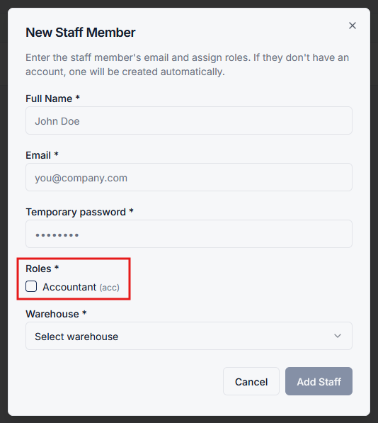 Assign Role to Staff