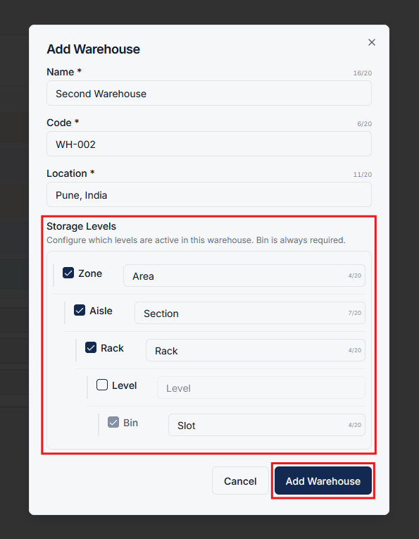 Storage Level Configuration