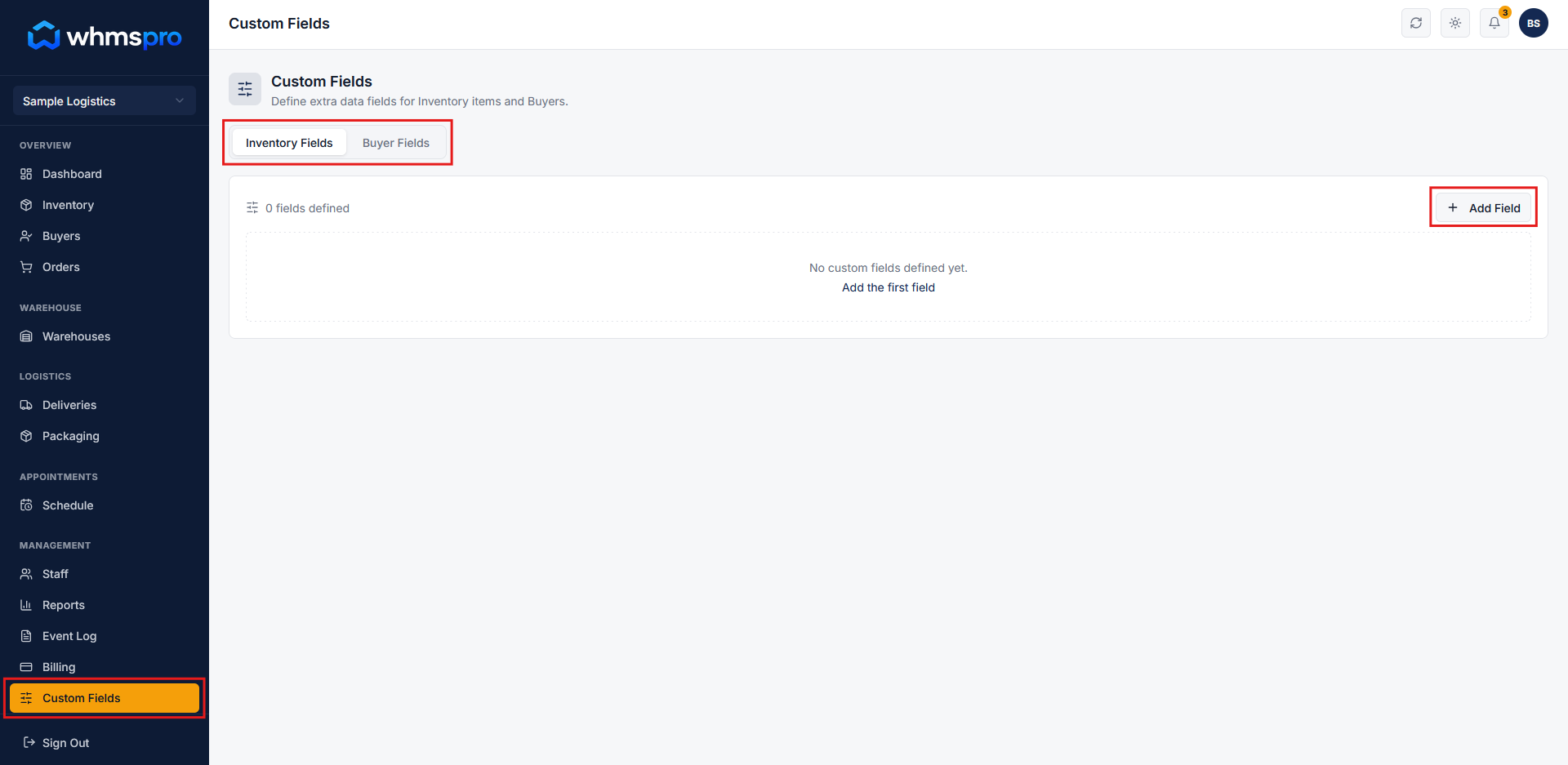 Custom Fields section