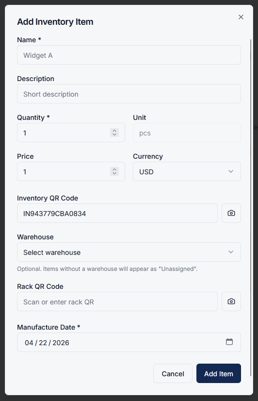 Custom Field in Inventory Form