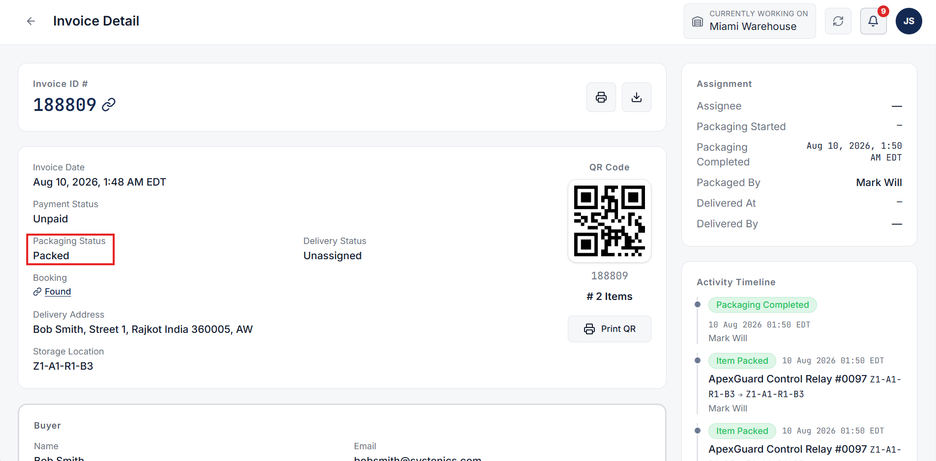 Invoice Created and Packaging Completed