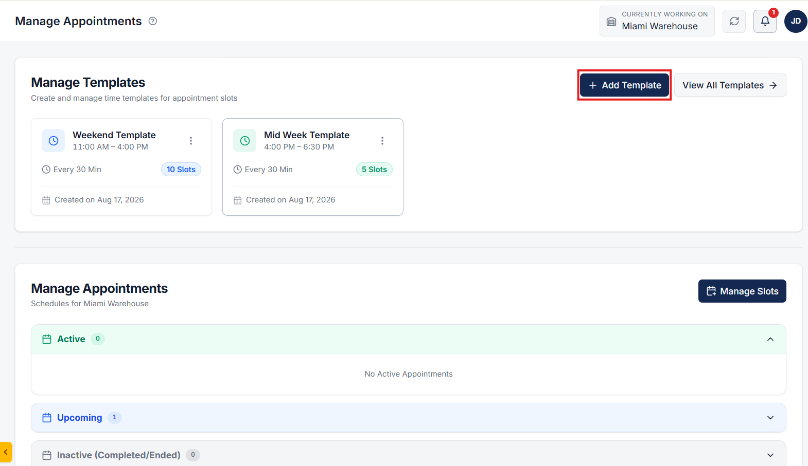 Manage Appointments Page