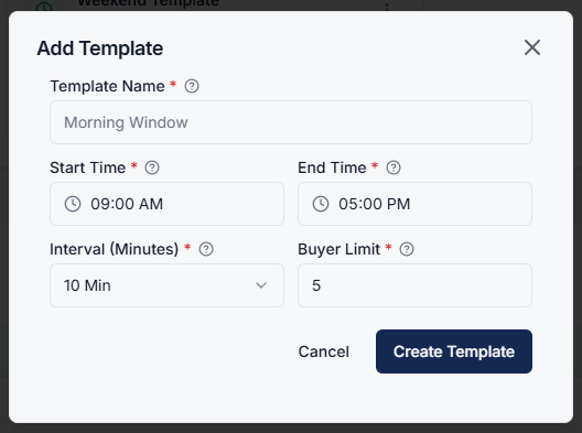 Add Template Popup Modal