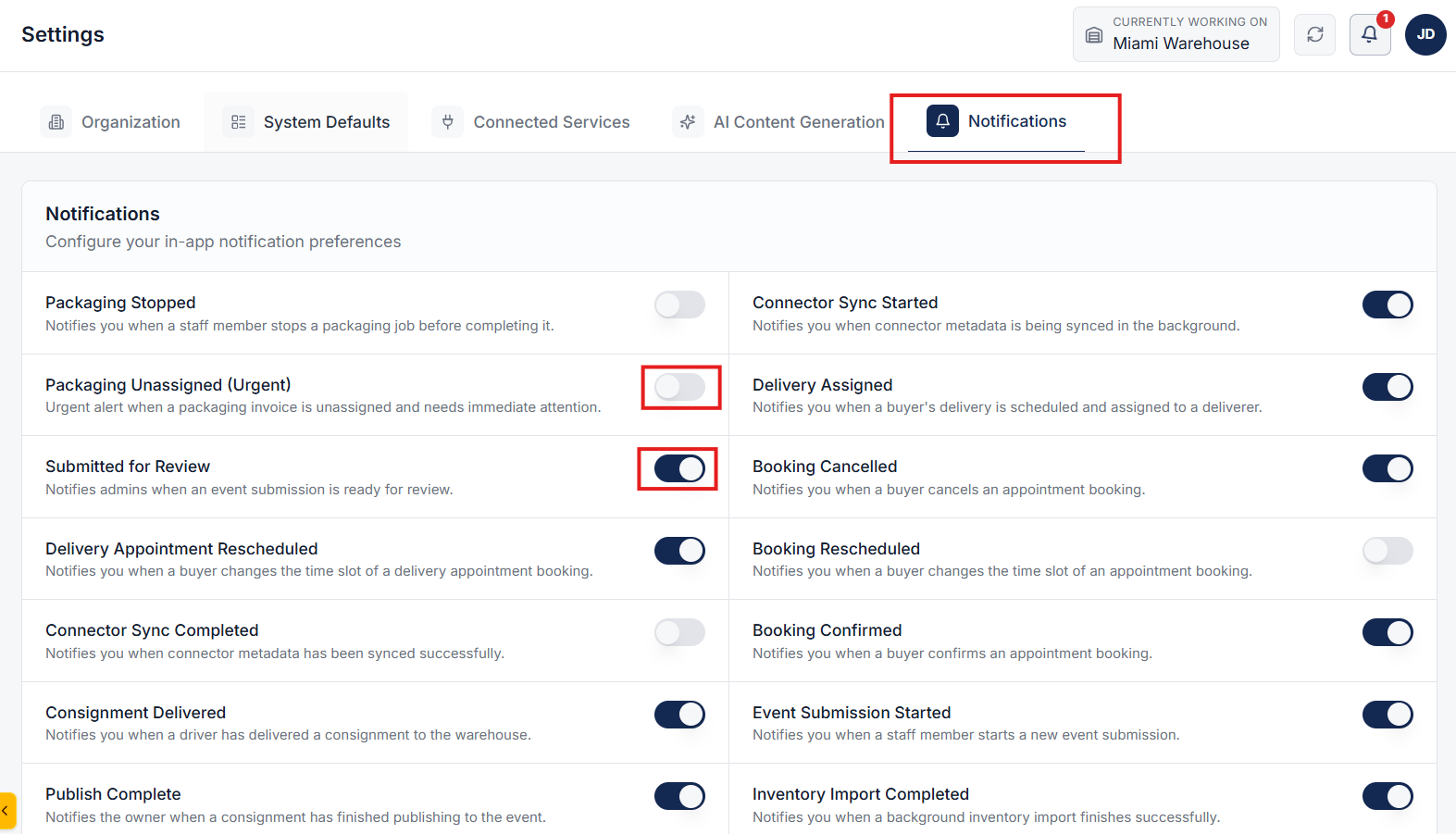 Notification Settings Page