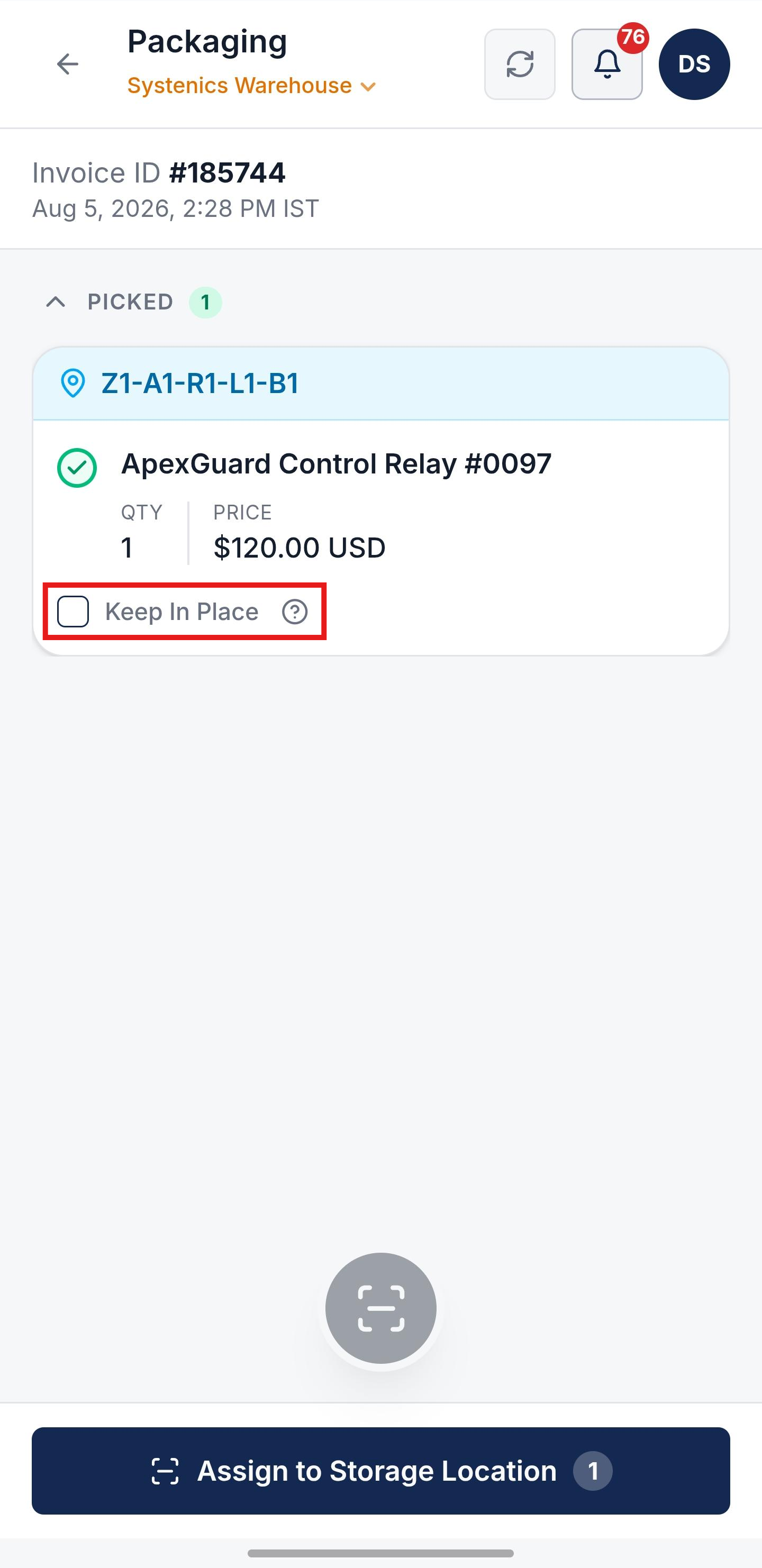 Assign to Storage Location and Complete Packaging