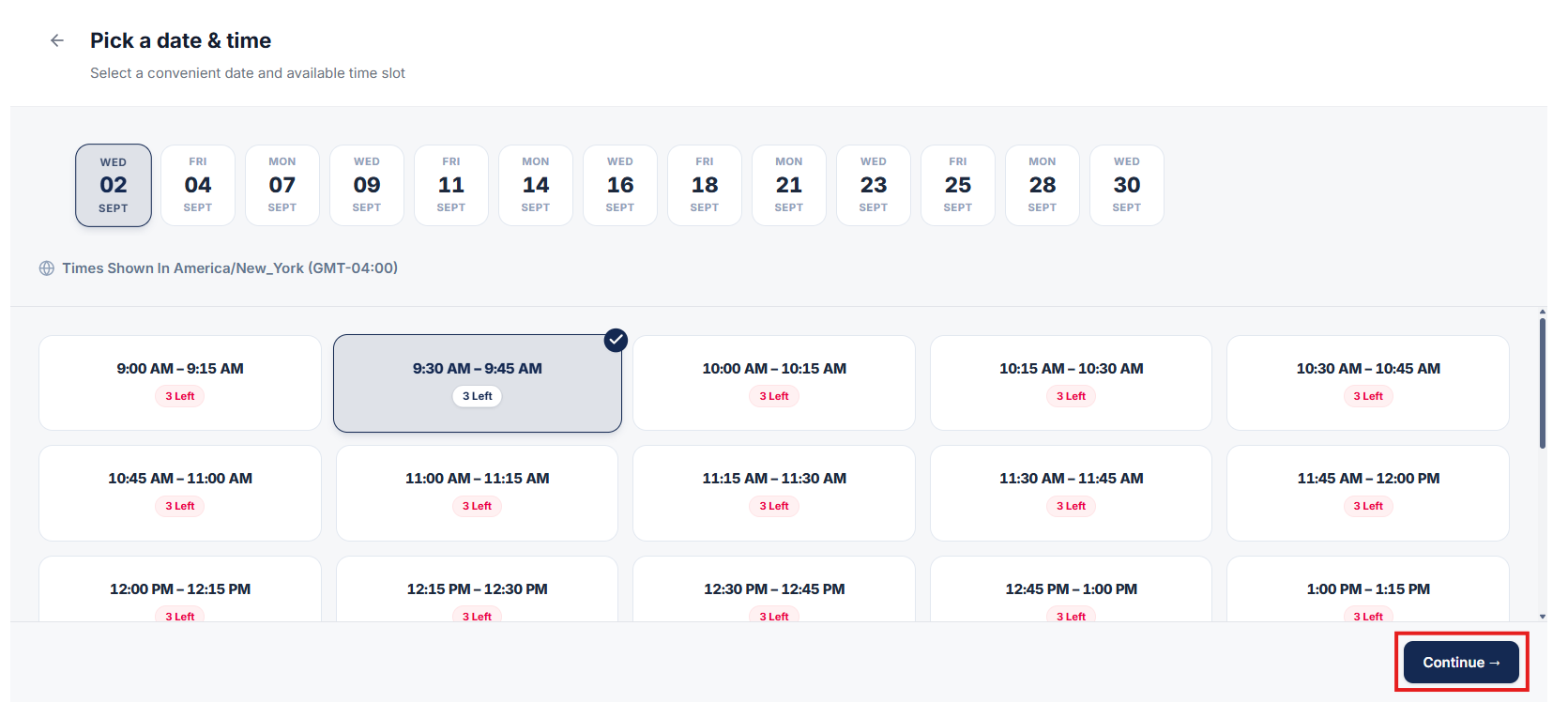 Select Convenient Date and Time Slot