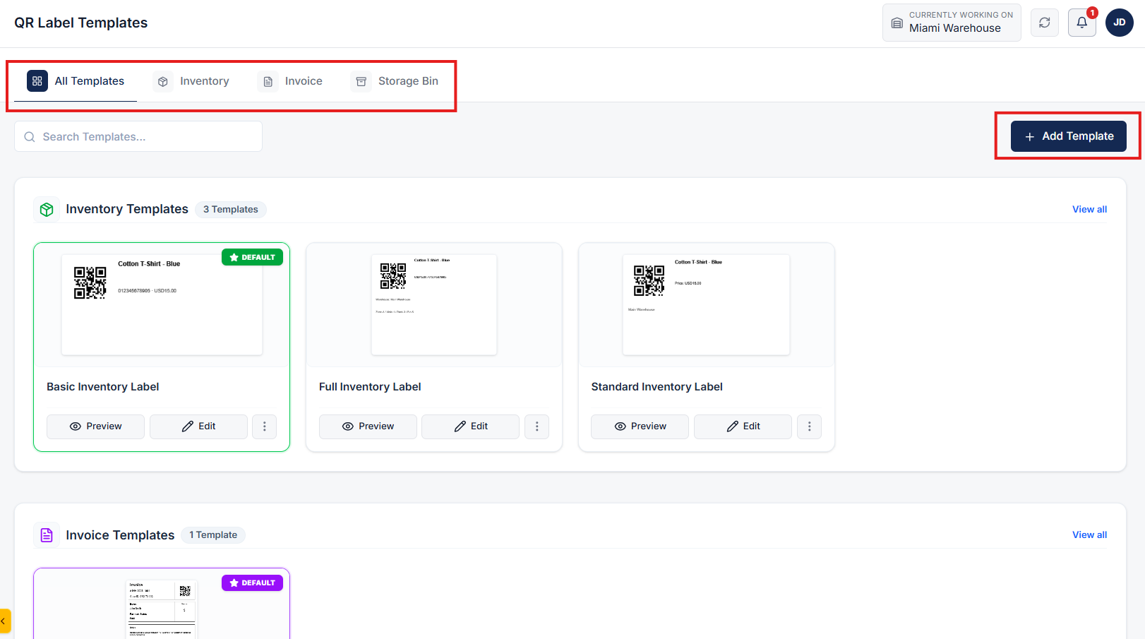 QR Templates Management Page