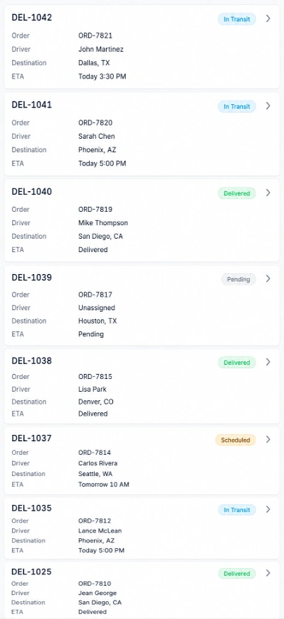 Delivery tracking and shipment visibility preview