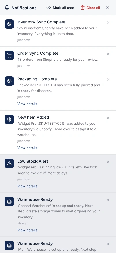 Email notifications and alert center preview