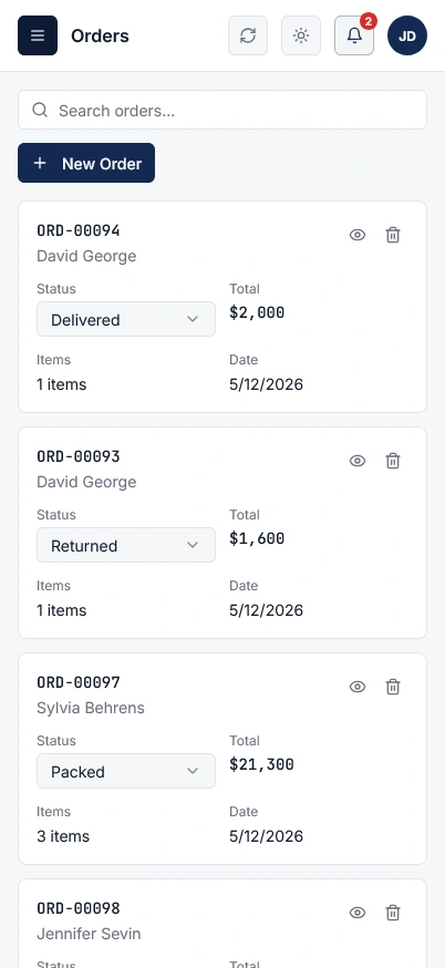 Order lifecycle workflow dashboard preview